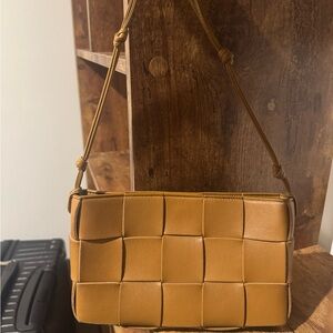 Bottega Veneta Mustard Woven Shoulder Bag